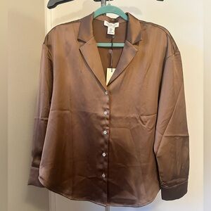 NWT - Rachel Zoe satin button down blouse - bronze - size M
